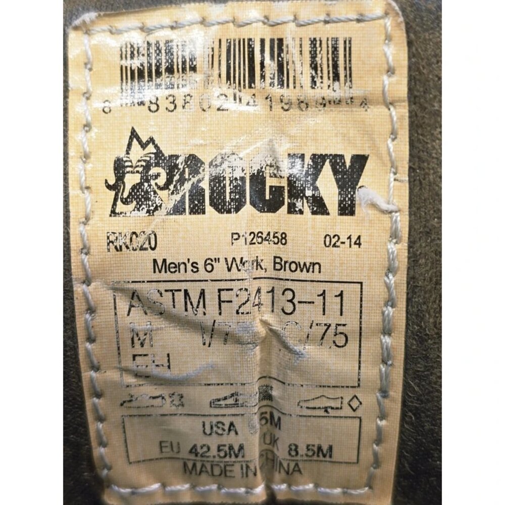 Rocky 6" Work Boots Mens 9.5 Brown Safety Toe Slip Resistant F2413-11 - Picture 3 of 16